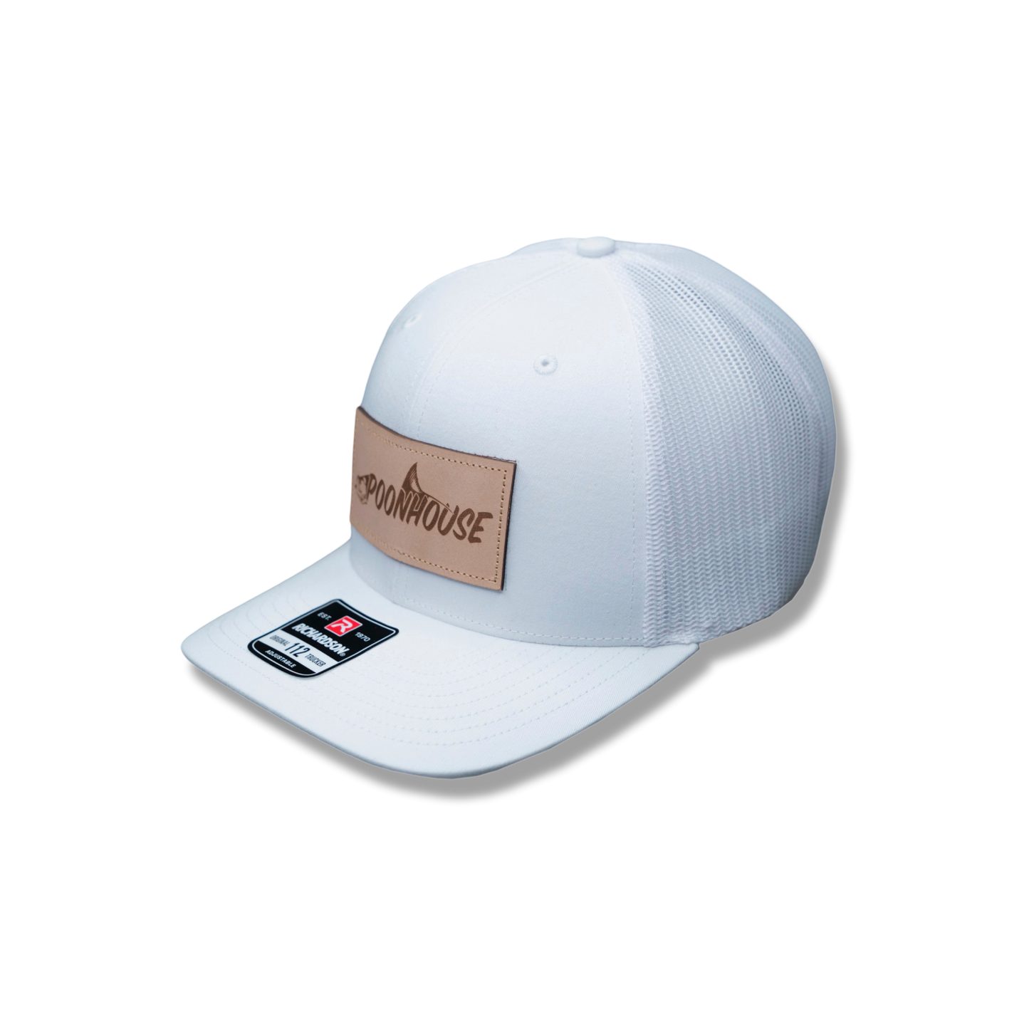 White Curved Bill Richardson with Leather Logo Patch