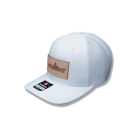 White Curved Bill Richardson with Leather Logo Patch