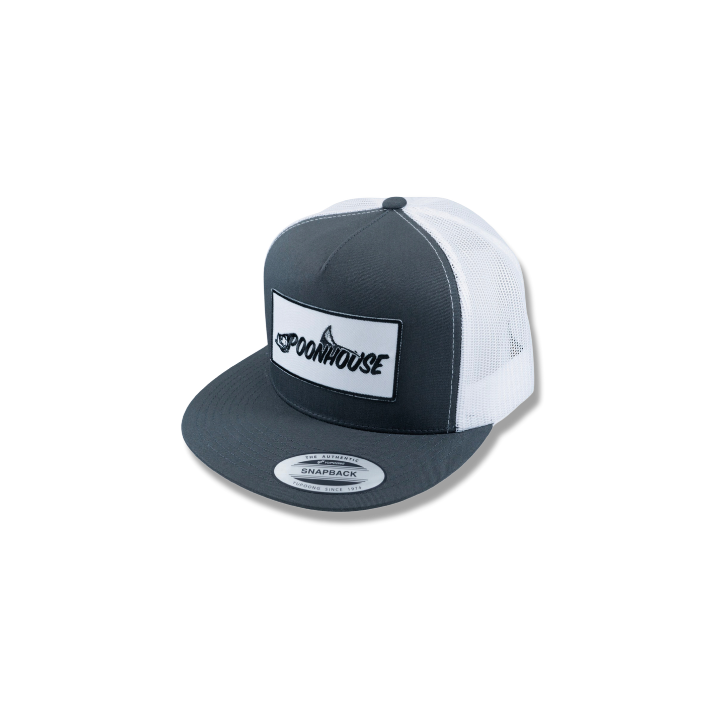 Charcoal & White Yupoong Flat Bill with White Patch