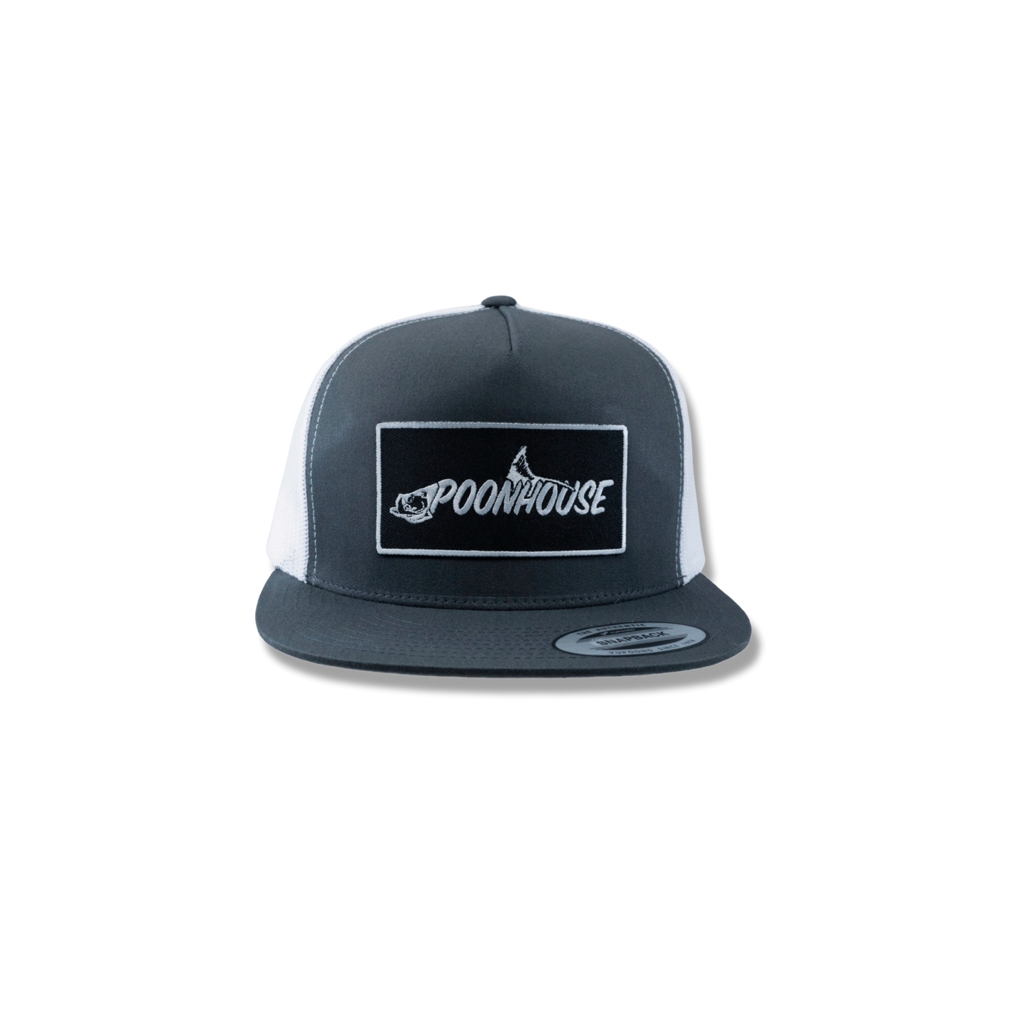 Charcoal & White Yupoong Flat Bill with Black Patch