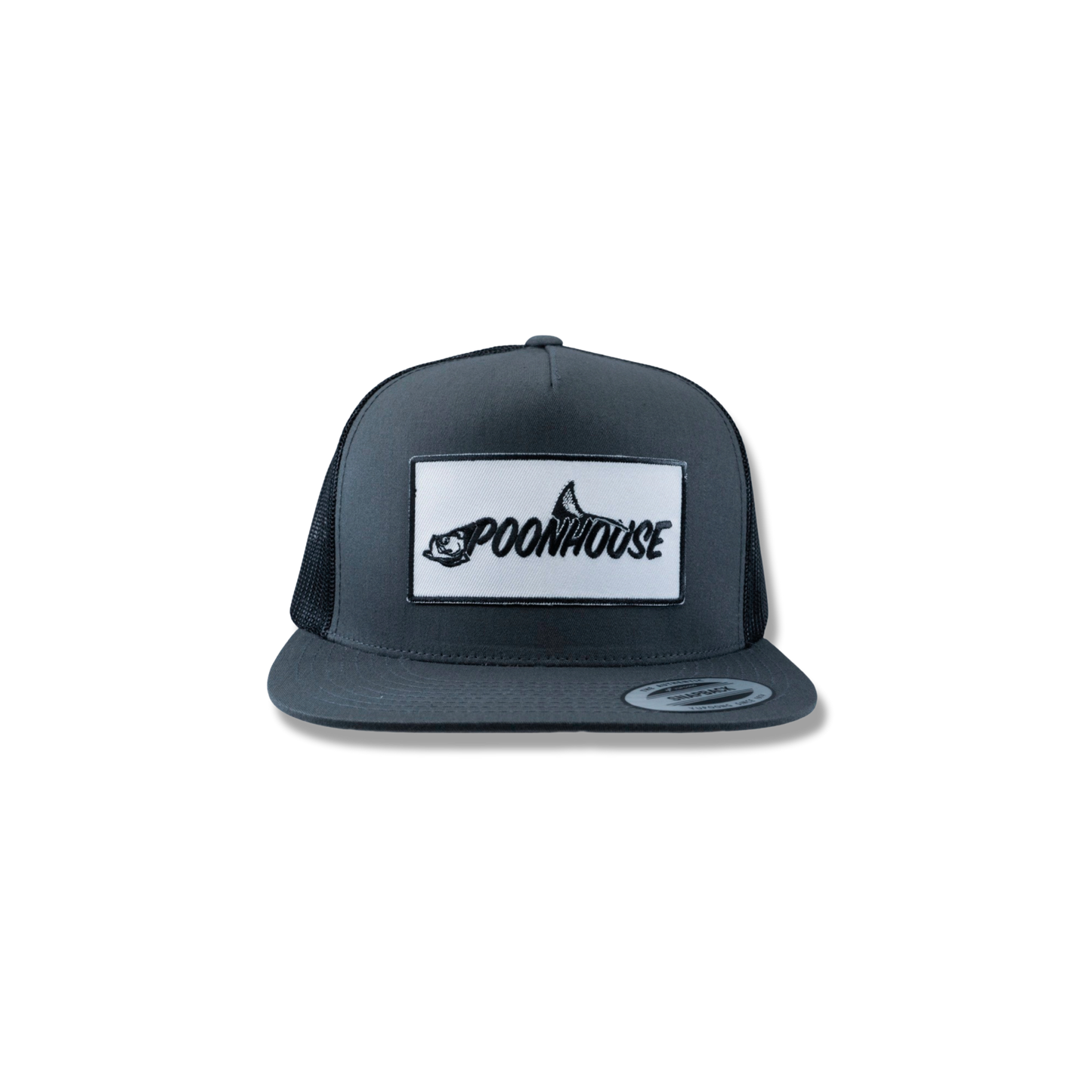 Charcoal & Black Yupoong Flat Bill with White Patch