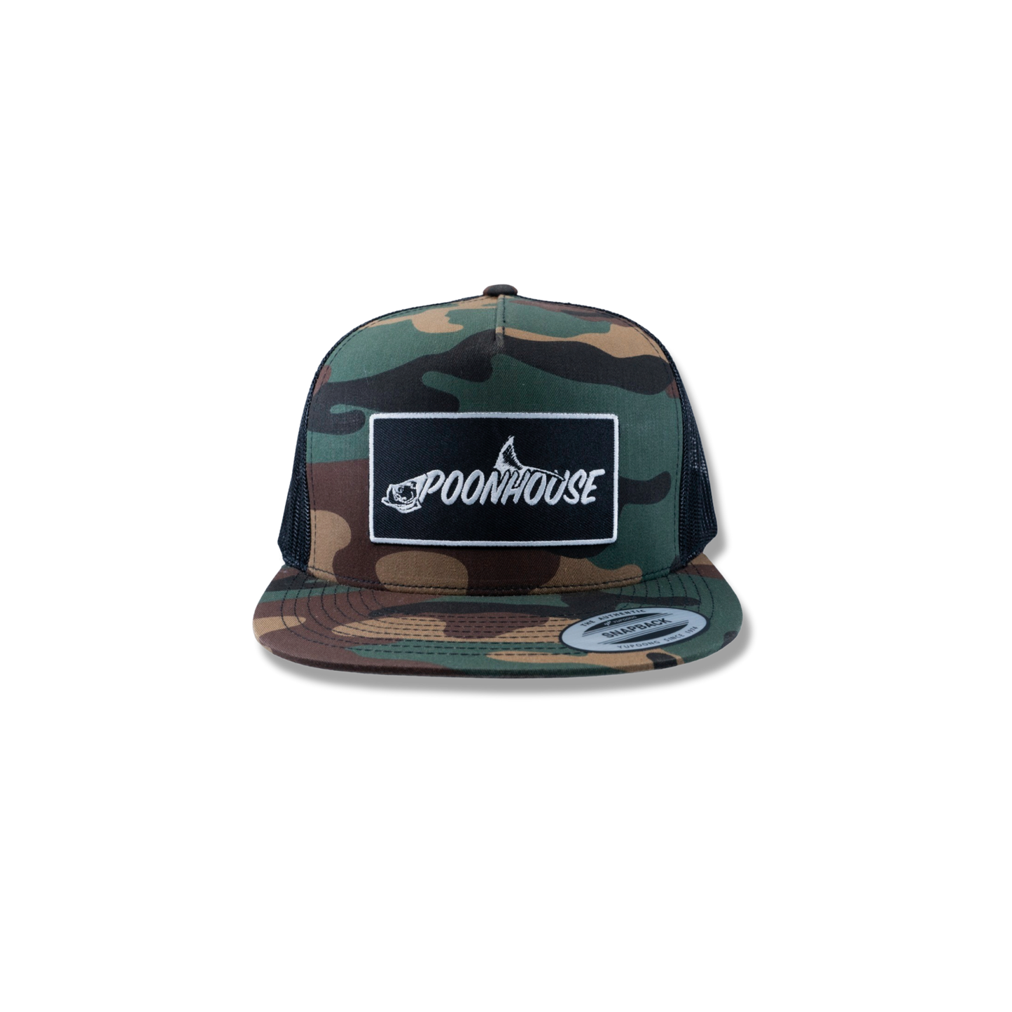 Army Camo Yupoong Flat Bill with Black Patch