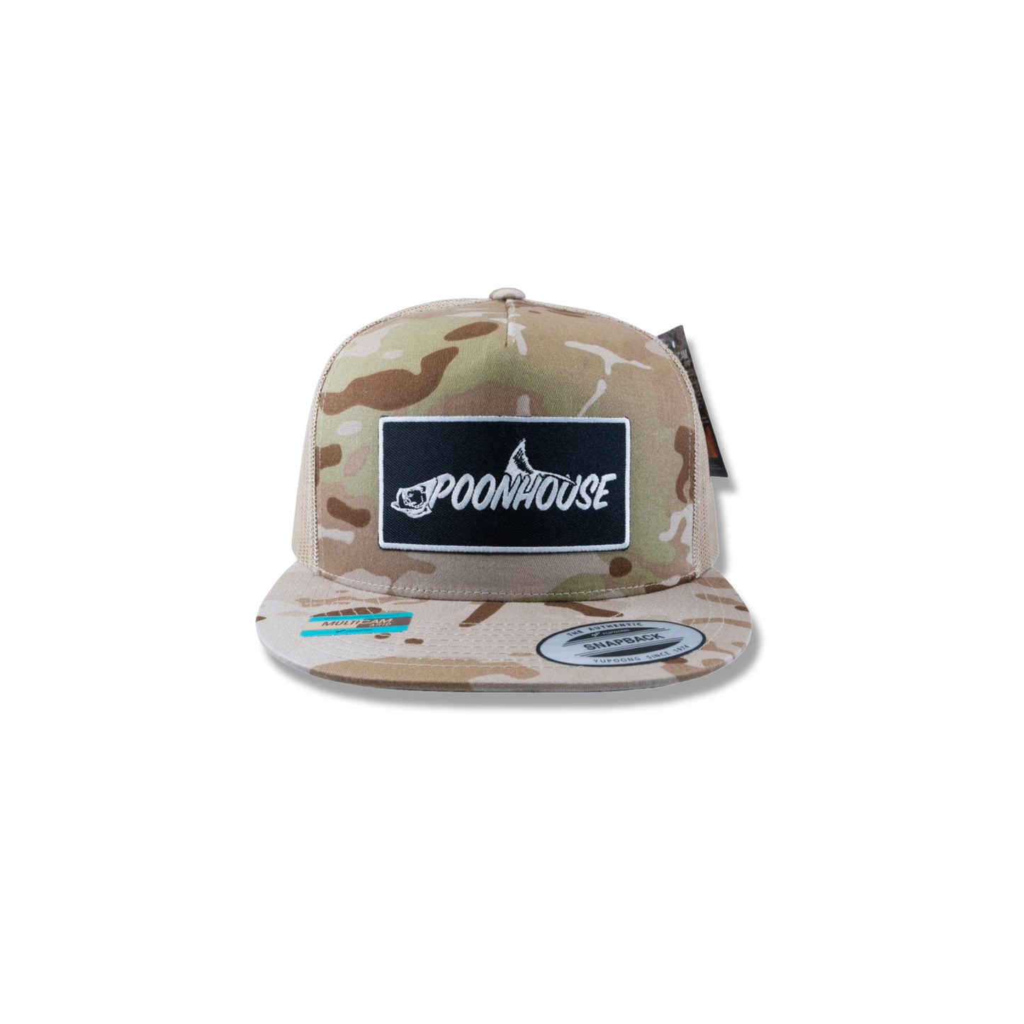 Desert Camo & Tan Yupoong Flat Bill with Black Patch