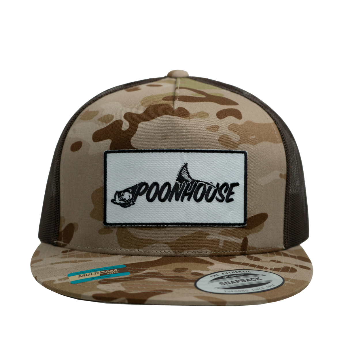 NEW Desert Camo & Brown Yupoong Flat Bill with White Patch