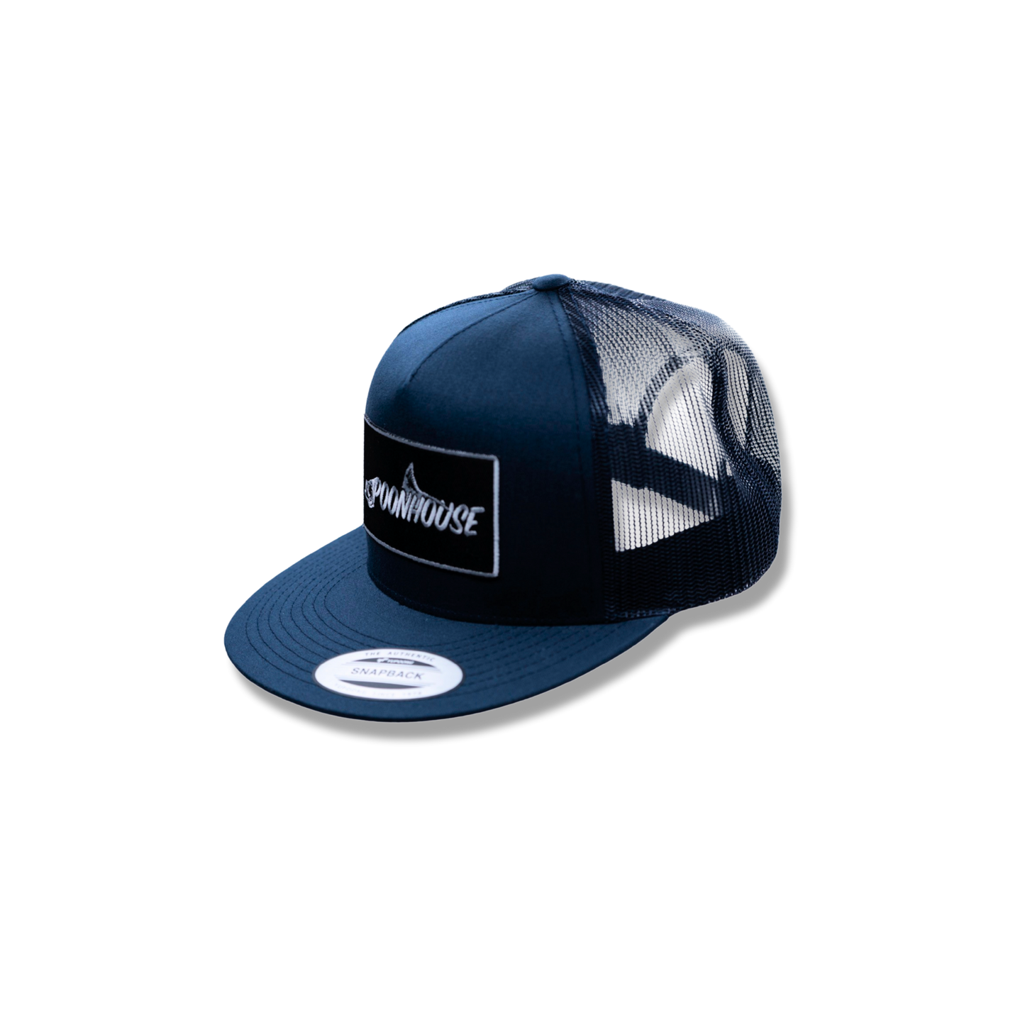 Navy Yupoong Flat Bill with Black Patch