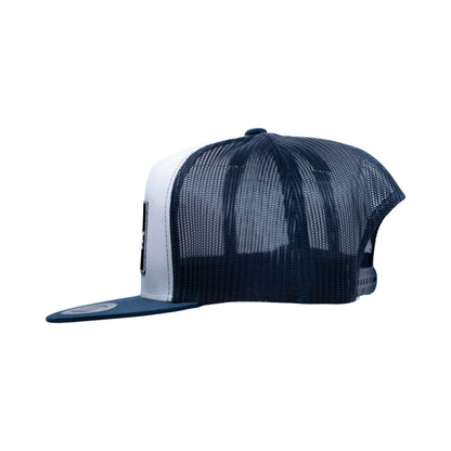 Navy & White- Black Patch Yupoong Snapback Flat Bill