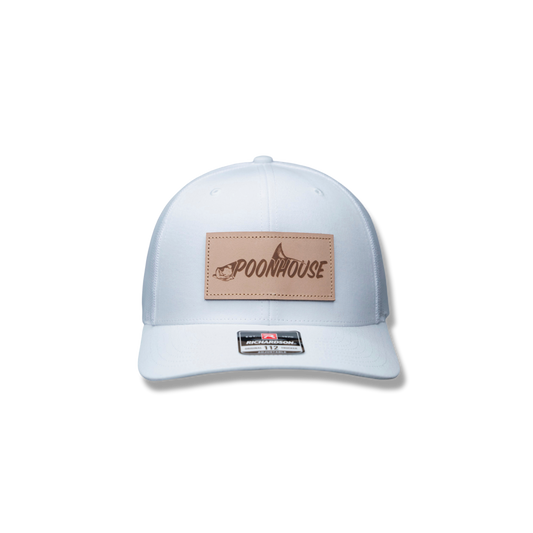 White Curved Bill Richardson with Leather Logo Patch