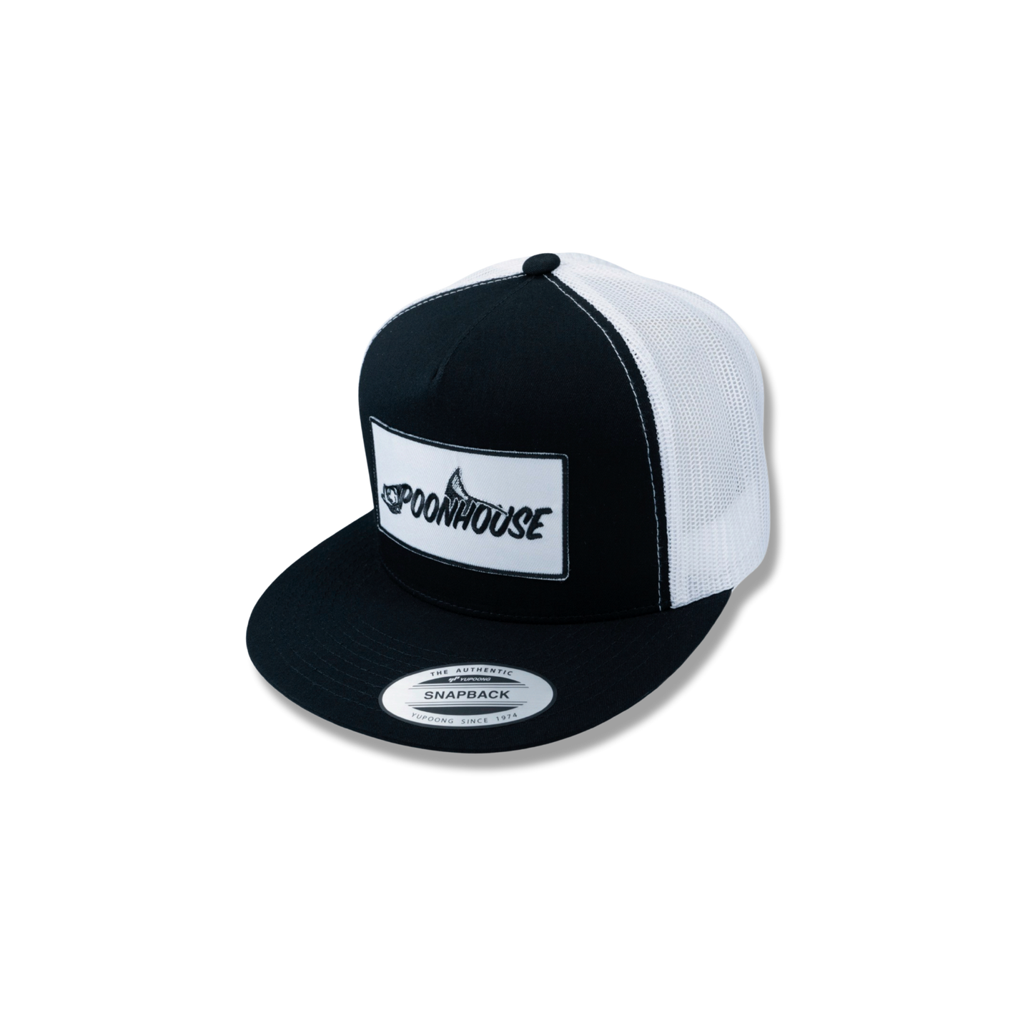 Black & White Yupoong Flat Bill with White Patch