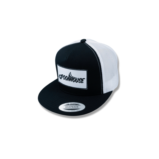 Black & White Yupoong Flat Bill with White Patch