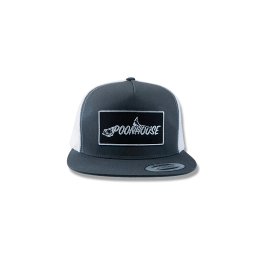 Charcoal & White Yupoong Flat Bill with Black Patch