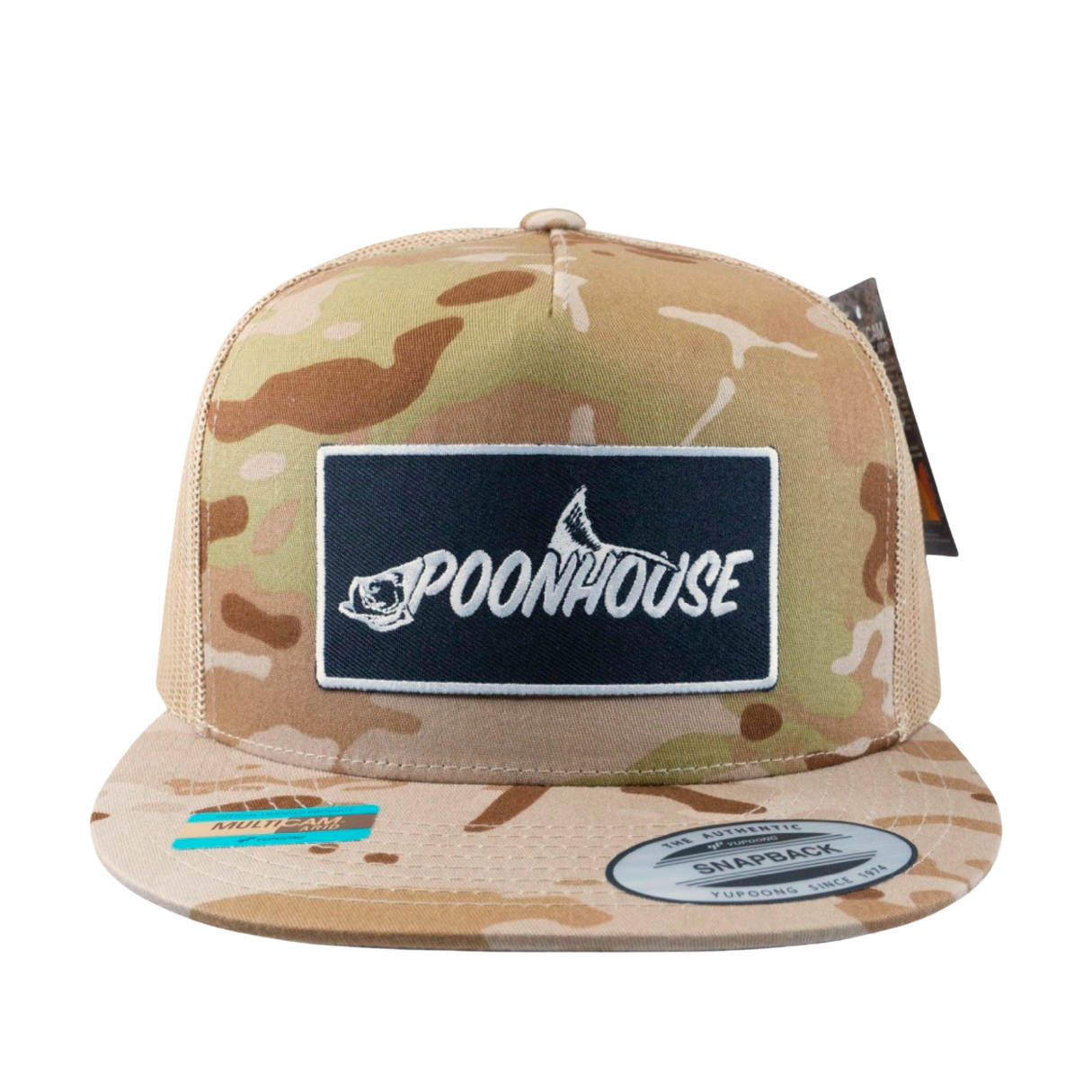 Desert Camo & Tan Yupoong Flat Bill with Black Patch