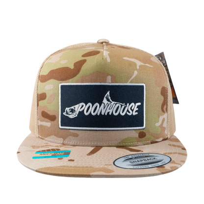 Desert Camo & Tan Yupoong Flat Bill with Black Patch