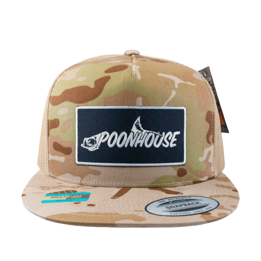 Desert Camo & Tan Yupoong Flat Bill with Black Patch