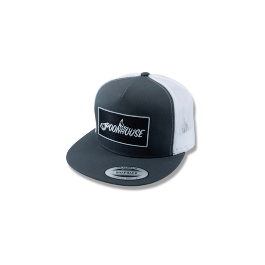 Charcoal & White Yupoong Flat Bill with Black Patch