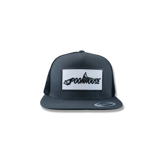 Charcoal & Black Yupoong Flat Bill with White Patch