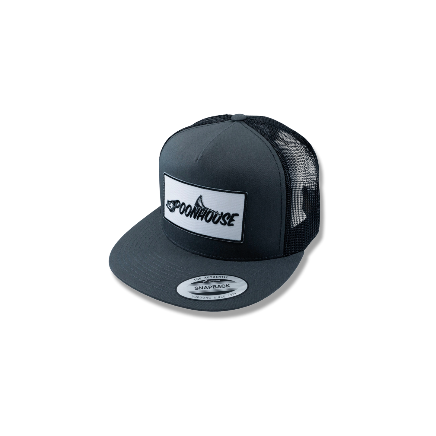 Charcoal & Black Yupoong Flat Bill with White Patch
