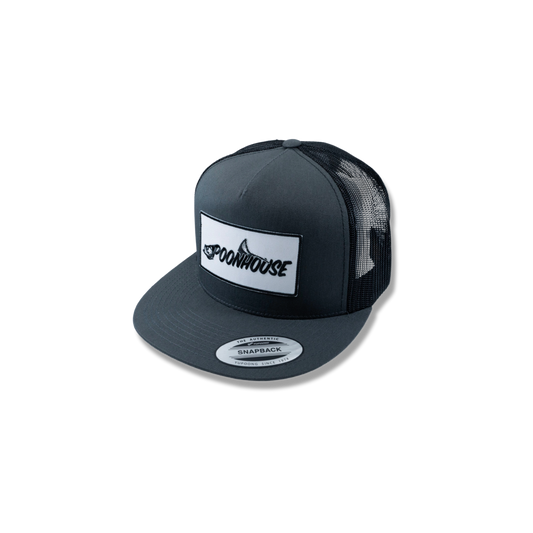 Charcoal & Black Yupoong Flat Bill with White Patch