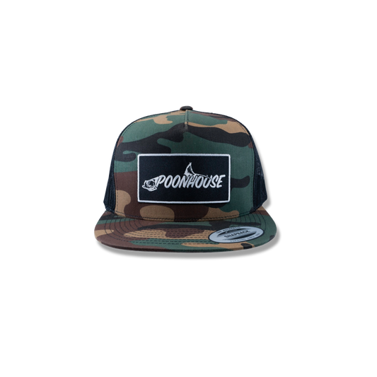 Army Camo Yupoong Flat Bill with Black Patch