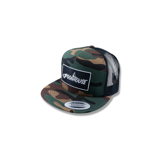 Army Camo Yupoong Flat Bill with Black Patch