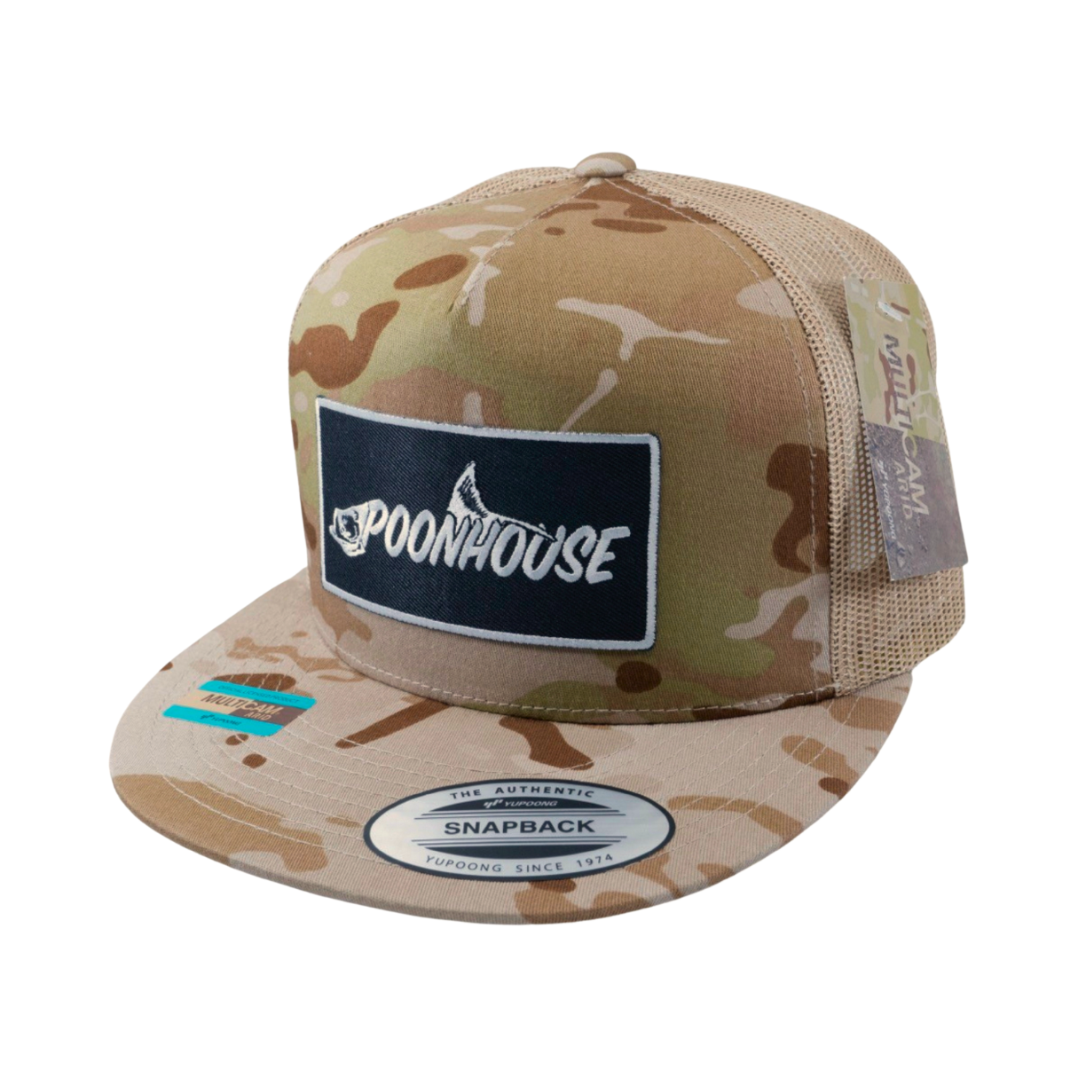 Desert Camo & Tan Yupoong Flat Bill with Black Patch