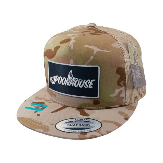 Desert Camo & Tan Yupoong Flat Bill with Black Patch