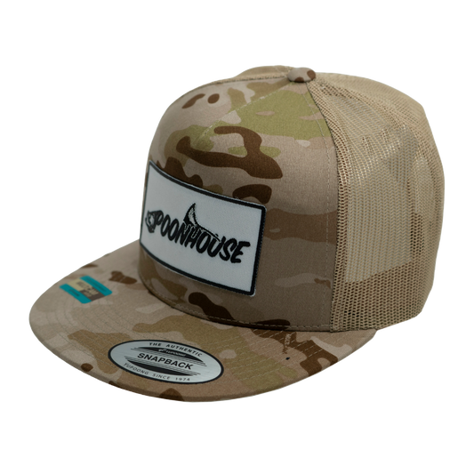NEW Desert Camo & Tan Yupoong Flat Bill with White Patch