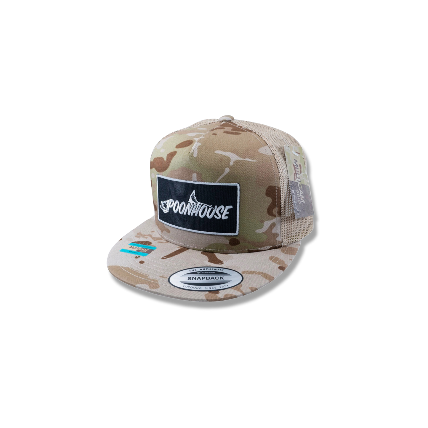 Desert Camo & Tan Yupoong Flat Bill with Black Patch