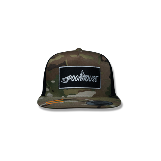 Multi Camo Yupoong Flat Bill with Black Patch