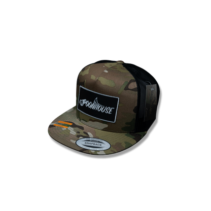 Multi Camo Yupoong Flat Bill with Black Patch