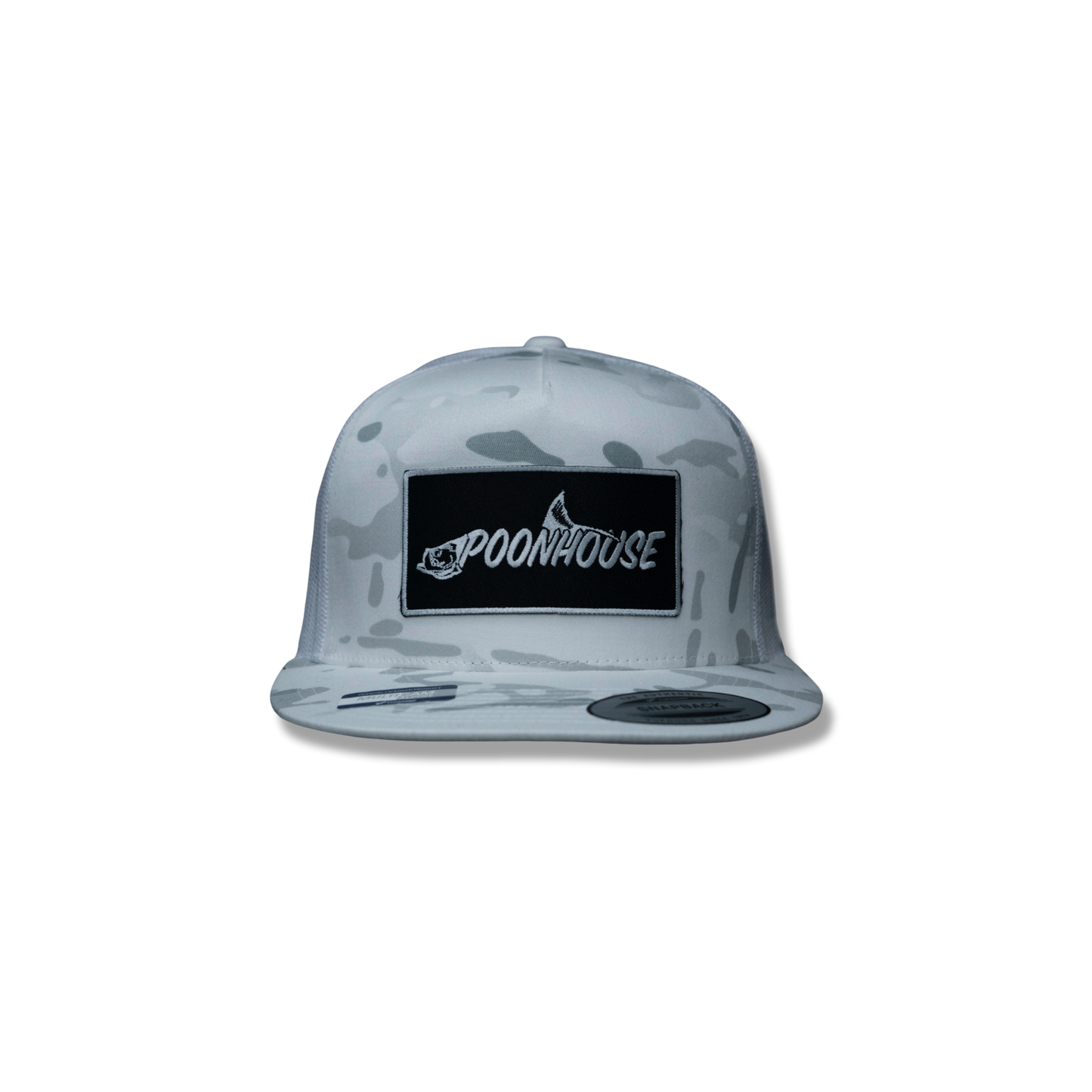 Arctic Camo Yupoong Flat Bill with Black Patch