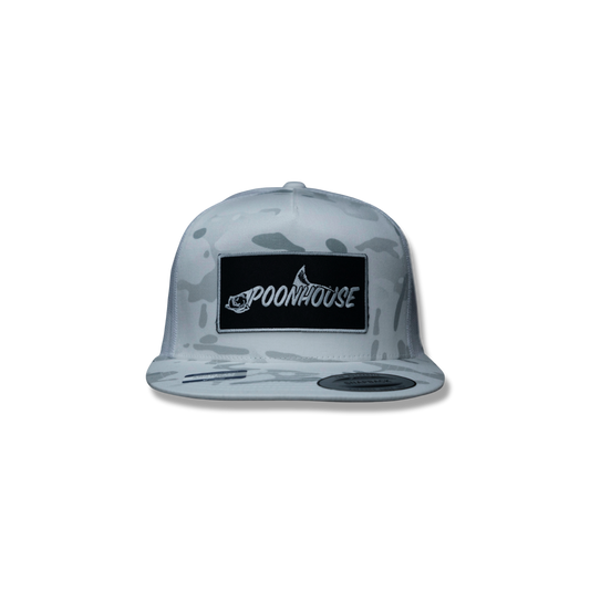 Arctic Camo Yupoong Flat Bill with Black Patch