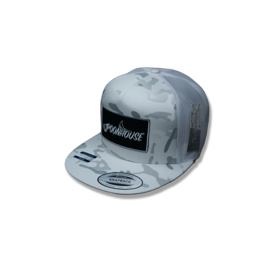 Arctic Camo Yupoong Flat Bill with Black Patch