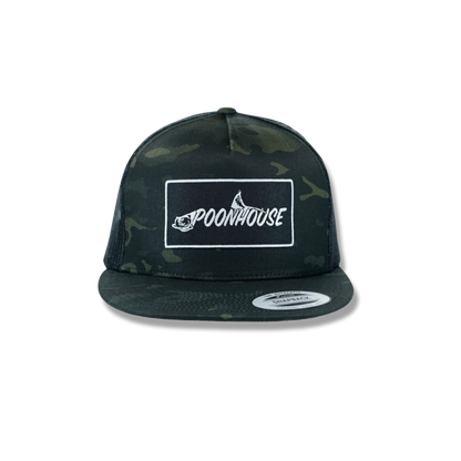 Dark Camo Yupoong Snapback Flat Bill with Black Patch