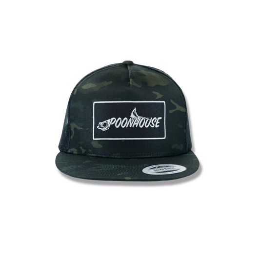 Dark Camo Yupoong Snapback Flat Bill with Black Patch