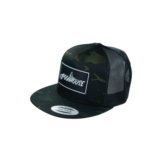 Dark Camo Yupoong Snapback Flat Bill with Black Patch