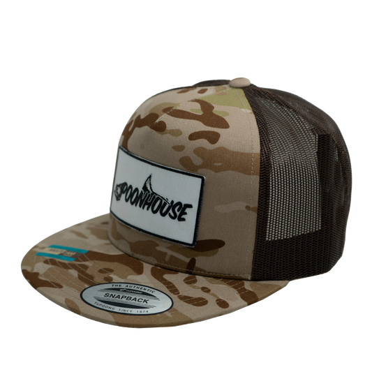 NEW Desert Camo & Brown Yupoong Flat Bill with White Patch