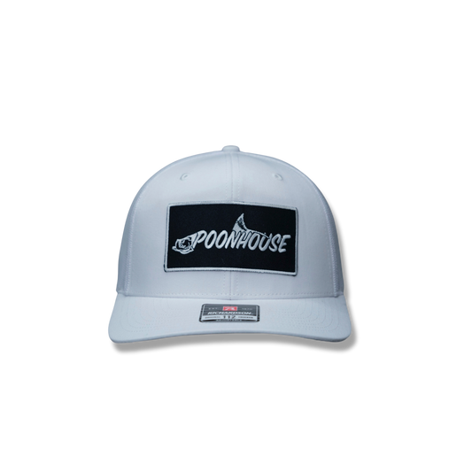 White Curved Bill Richardson with Black Logo Patch
