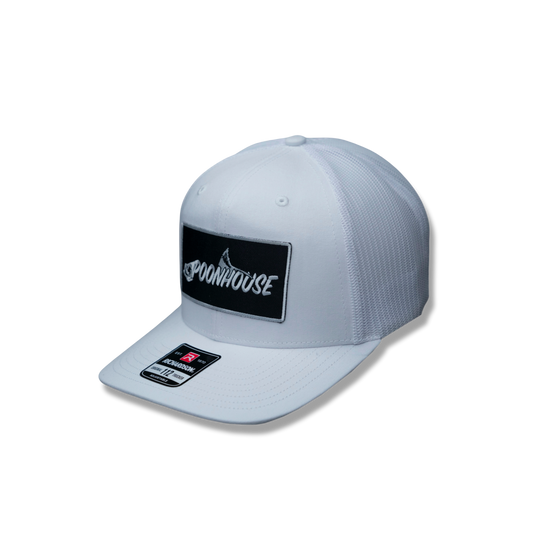 White Curved Bill Richardson with Black Logo Patch