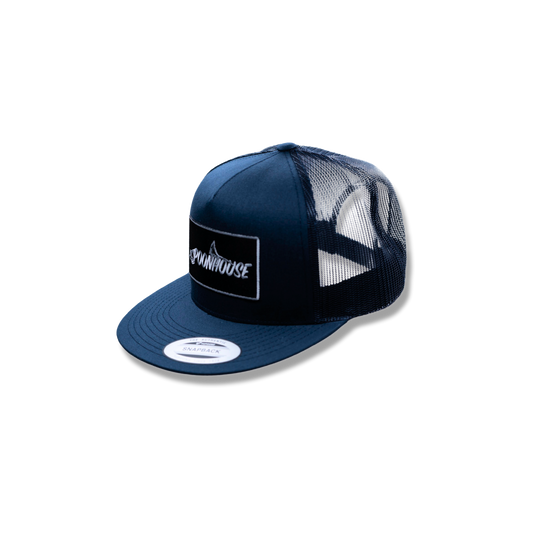 Navy Yupoong Flat Bill with Black Patch