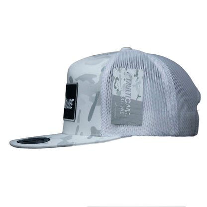 White Camo Yupoong Snapback Flat Bill Black Patch