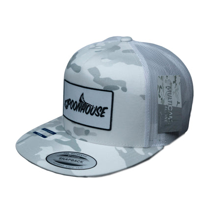 White Camo Yupoong Snapback Flat Bill White Patch