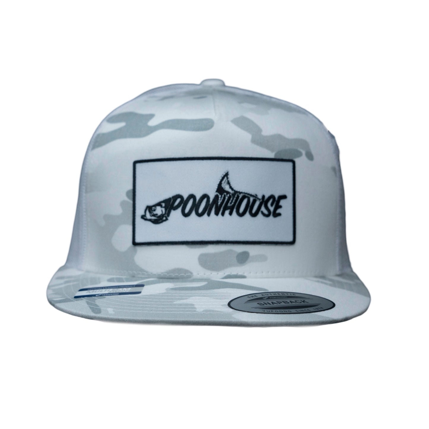 White Camo Yupoong Snapback Flat Bill White Patch