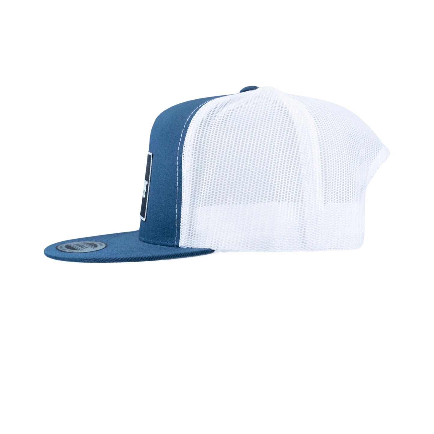 White & Navy Black Patch Yupoong Snapback Flat Bill