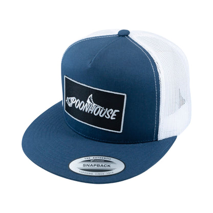 White & Navy Black Patch Yupoong Snapback Flat Bill