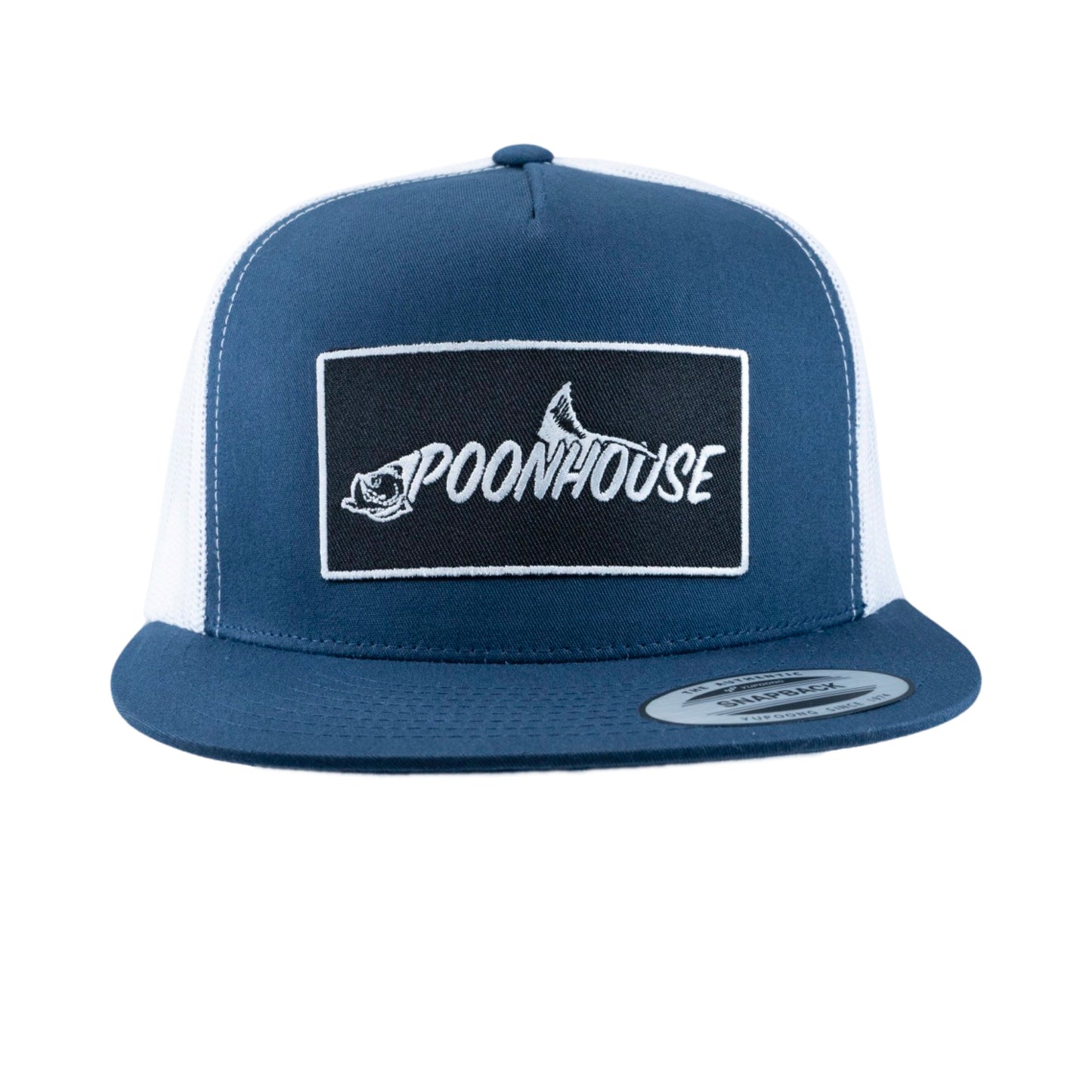 White & Navy Black Patch Yupoong Snapback Flat Bill