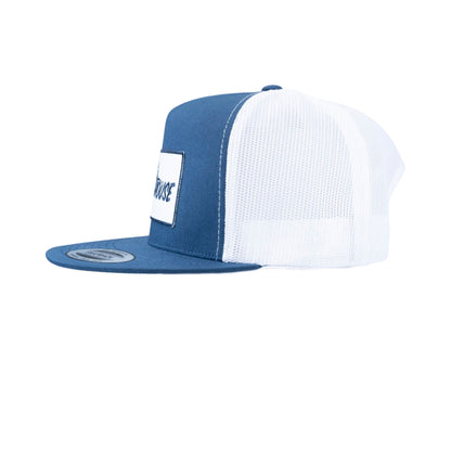 White & Navy White Patch Yupoong Snapback Flat Bill