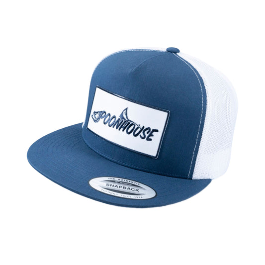 White & Navy White Patch Yupoong Snapback Flat Bill